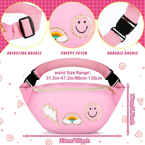 Miniatura 2 de Sotiff Preppy Patch - Riñonera de nailon con diseño de rayos, ajustable, con diseño de sonrisa, para mujeres, resistente al agua, arcoíris
