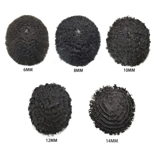 Miniatura 5 de Unidades de cabello para hombres negros Sistema de reemplazo de cabello humano brasileño Afro Coily Kinky Curly Hair Piece Inyección Piel PU Afro