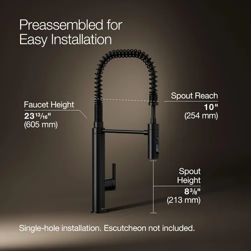 Miniatura 3 de KOHLER 24982-BL Purist - Grifo de cocina de preenjuague de estilo comercial con cabezal rociador de 3 funciones, grifo para fregadero de cocina