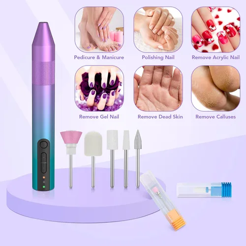 Miniatura 4 de Acekool - Taladro de uñas eléctrico inalámbrico, máquina de taladro de uñas recargable para uñas de gel acrílico, kit de lima de uñas eléctrica