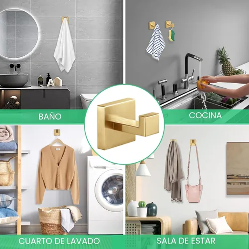 Miniatura 5 de Ganchos para Toallas de Acero Inoxidable de Servicio Pesado, Ganchos Cuadrados para Bata Montados en la Pared para Baño, Cocina, Dormitorio, Hotel