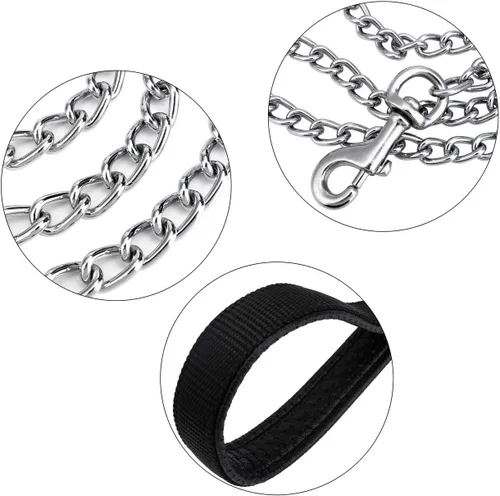 Miniatura 4 de Cadena de metal resistente de 6 pies para perro, correa de perro a prueba de mordidas con mango acolchado para perros grandes y medianos Agarradera