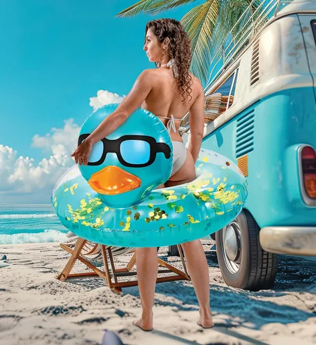 Miniatura 4 de POZA Flotador inflable de pato para piscina: vinilo resistente a los rayos UV, confeti de pato para piscina, flotador de piscina de animales, anillo