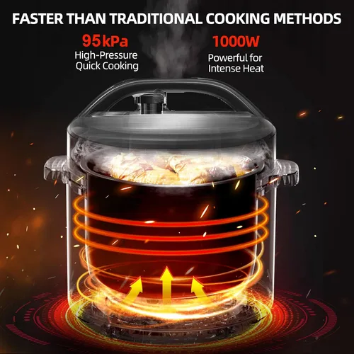 Miniatura 7 de Olla a presión de acero inoxidable de 8 cuartos Olla arrocera eléctrica con preconfiguración de 24 horas, olla de cocción lenta 14 en 1