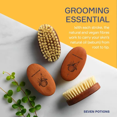 Miniatura 2 de Seven Potions Cepillo vegano para barba para hombres, 100% fibra vegetal de sisal y madera de pera, cerdas firmes para domar, suavizar/exfoliar