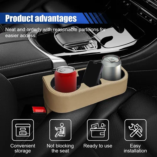 Miniatura 4 de Soporte para tazas de coche, organizador de asiento delantero automático, portavasos multifuncional con cubierta de piel sintética, caja
