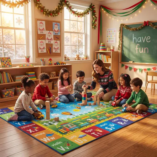 Miniatura 8 de Unirea Alfombra infantil de 5 x 7 pies para sala de juegos, dormitorio, aula, tapete de juego educativo lavable con alfabeto ABC, números, animales