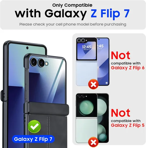 Miniatura 2 de para Samsung Galaxy Z Flip 7 Funda con protección de bisagras y protector de pantalla incorporado, funda de cuero mate de policarbonato ultradelgada