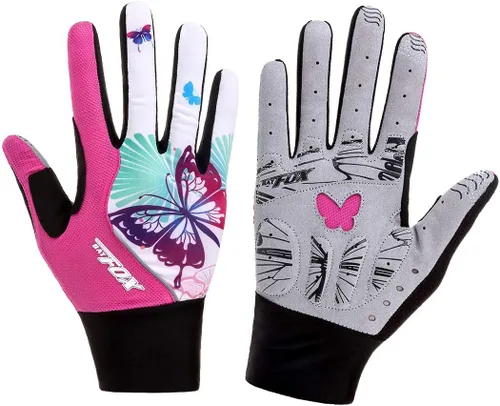 DuShow Guantes de ciclismo para mujer, guantes de entrenamiento florales rosas para mujer, guantes de ciclismo de dedo completo, guantes de