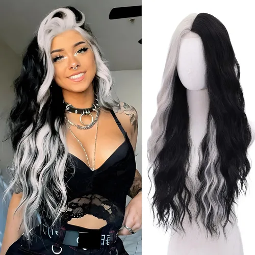Miniatura 32 de Peluca azul larga natural ondulada sintética de fibra resistente al calor, peluca azul con ondas de agua para Halloween, cosplay, fiesta diaria Azul