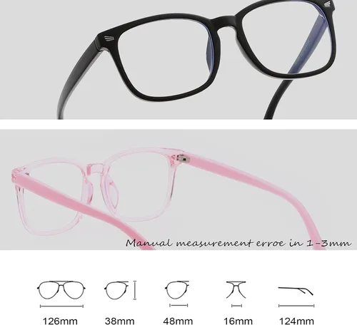 Miniatura 6 de Lentes de bloqueo de luz azul para niños y niñas, cuadrados, irrompibles, TR90, paquete de 2