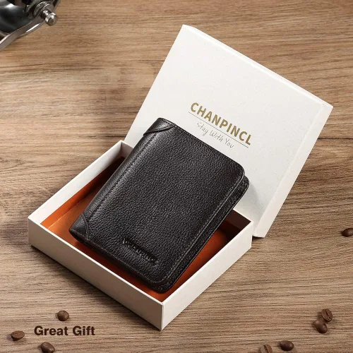 Miniatura 64 de Billetera de piel triple con bloqueo RFID para hombre con 2 ventanas de identificación, 2 compartimentos para efectivo, 6-8 ranuras para tarjetas