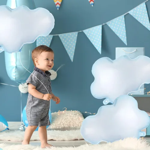 Miniatura 6 de Sumind 6 globos de papel de aluminio de nube blanca de 28 pulgadas, globos con forma de cielo azul, suministros de fiesta inflables reutilizables