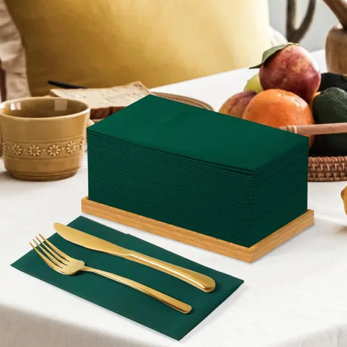 Miniatura 6 de KAMMAK Servilletas Desechables Verde Oscuro con Bolsillo Tipo Tela Servilletas de Papel para Cena Paquete de 100 Toalla de Mano de Invitado Plegada