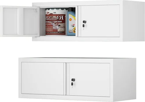 Miniatura 13 de IRONFFICE Locking Cabinet Wall Mounted, Metal Storage Cabinet with Keys, Tool Garage Storage Cabinet with Lockable Doors, Hanging Wall Cabinet for