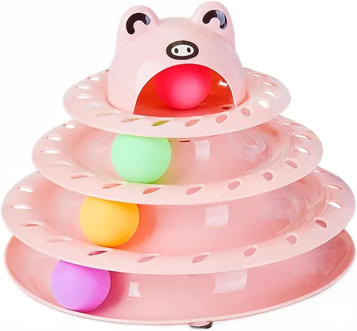 Miniatura 11 de Juguetes para gatos, pista de bola giratoria de 4 niveles, juguete interactivo para gatos de interior, rodillo divertido con bola giratoria Azul