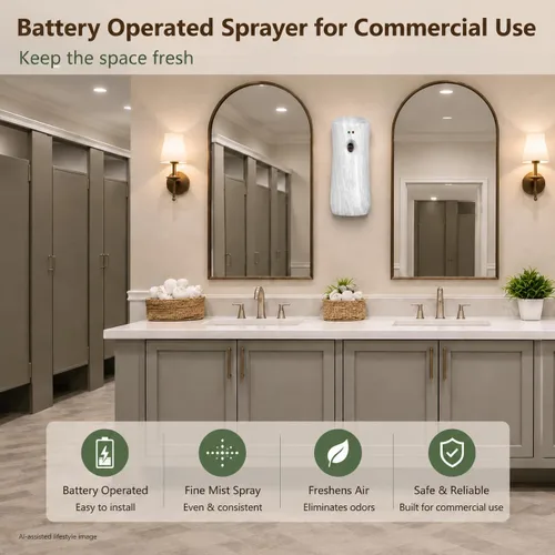 Miniatura 5 de Dispensador automático de ambientador en aerosol (paquete de 2), de pie o montado en la pared, rociador a pilas para el hogar, interior, baños