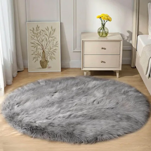 Miniatura 92 de Goolela Alfombra esponjosa de piel sintética de oveja sintética de 4 x 6 pies, color gris, para dormitorio, mesita de noche, alfombra suave de felpa