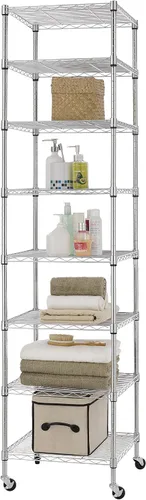Miniatura 6 de Finnhomy Estantería de alambre resistente de 8 niveles con ruedas de 18 x 18 x 72.8 pulgadas, 8 estantes, estante de almacenamiento de metal, tubo