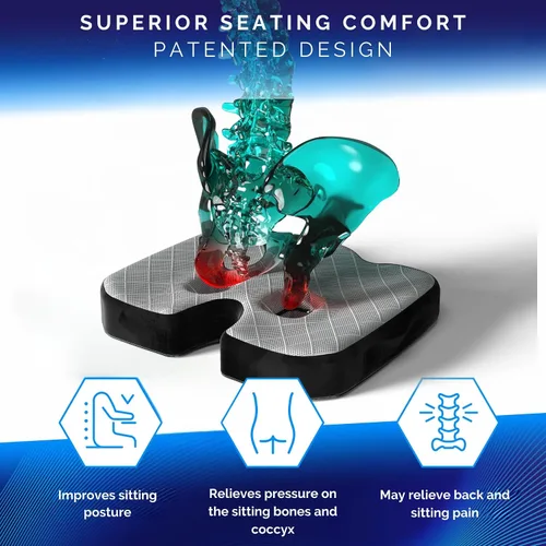 Miniatura 2 de Healthfix® Cojín de asiento de espuma viscoelástica para silla de oficina, almohada ortopédica de coxis para alivio del dolor de coxis y ciática
