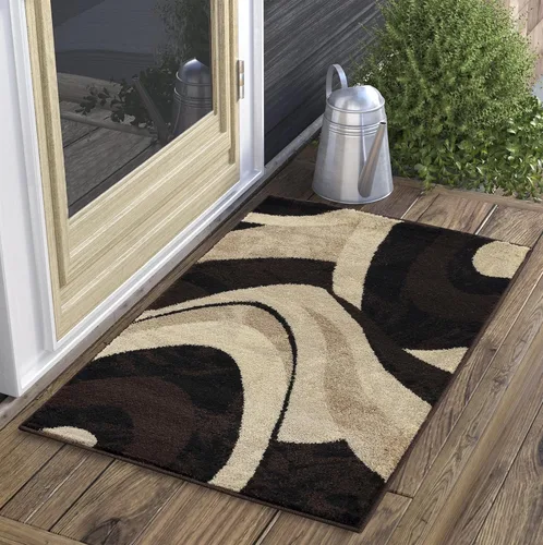 Yafa Home Fashion - Alfombra de diseño moderno y contemporáneo con espirales, alfombra lujosa, elegante y de moda (marrón/beige, 2 x 3 pies)