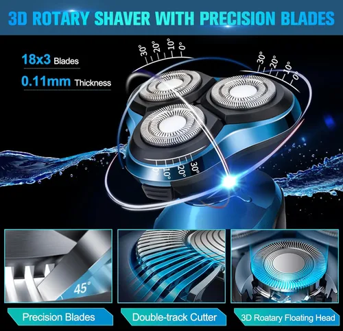 Miniatura 3 de Maquinilla de afeitar eléctrica para hombres, afeitadoras de cabeza giratoria 3D inalámbricas para cara de hombre, impermeable en húmedo/seco