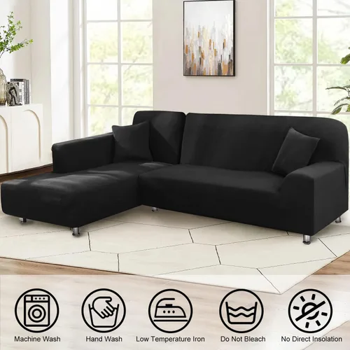 Miniatura 2 de LA MEACK Fundas para sofá modular, 2 piezas, suave, en forma de L, súper elástica, tipo L, con 2 fundas de almohada, funda de sofá de 3 plazas +