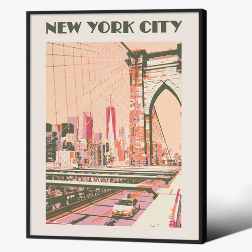 Miniatura 20 de Pósteres de Paisaje de la Ciudad de Nueva York Rosa Monumentos Retro de EE.UU. Paisaje Arte de Pared Puente Vintage Pintura en Lienzo para Sala