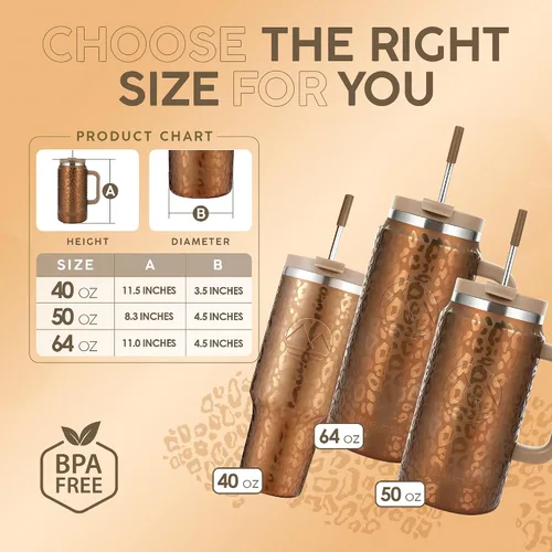 Miniatura 3 de FAHRMOSIS Vaso de 40 onzas con asa y pajita, taza aislada que cabe en el portavasos para bebidas frías y calientes, vaso a prueba de fugas