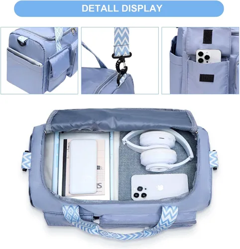 Miniatura 113 de Pequeña bolsa de gimnasio para mujer, bolsa de viaje con compartimento para zapatos