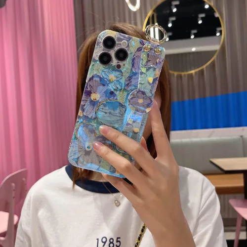 Miniatura 6 de Funda para iPhone 14 Pro Max con correa para la muñeca, función atril con purpurina de dibujos animados IMD de silicona TPU a prueba de golpes