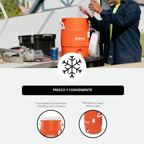 Miniatura 7 de Igloo Bidón para bebidas, de 5 galones, con tapa que sirve como asiento, y válvula para servirse. Naranja