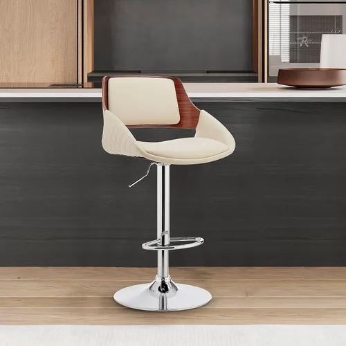 Miniatura 2 de Armen Living Adele - Taburete giratorio moderno de altura ajustable de piel sintética y madera de nogal con base cromada para encimera de isla