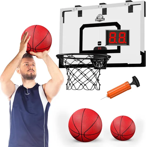 Miniatura 9 de HYES Aro de baloncesto grande de 24" x 16" pulgadas para interiores para adultos, aro de baloncesto sobre la puerta con tablero resistente, juguetes