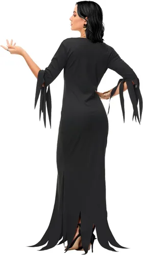 Miniatura 7 de AOBUTE Disfraz de Morticia de Halloween para mujer, vestido largo ajustado con cuello en V