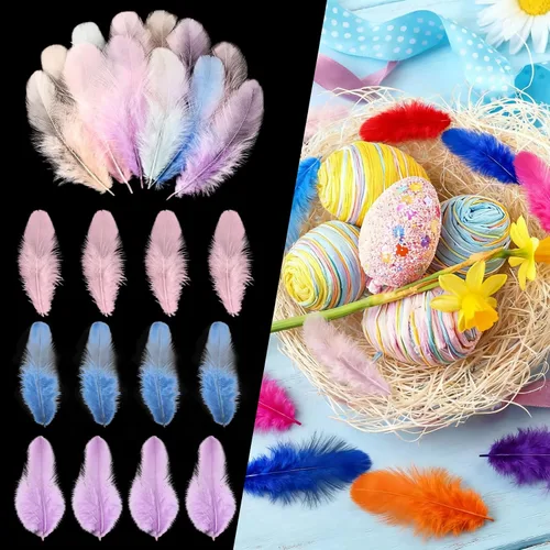 Miniatura 29 de THARAHT Plumas coloridas de gallo artesanal, 300 plumas de colores de 3 a 5 pulgadas, a granel para jardín de infantes, manualidades, boda, hogar