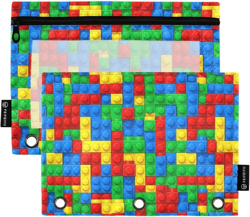 Miniatura 25 de Gredecor Estuche para lápices con 3 anillos con purpurina azul y rosa con cremallera, 2 unidades, organizador transparente para carpeta escolar