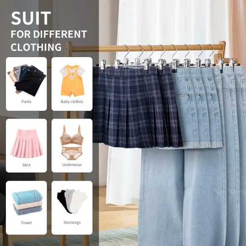 Miniatura 6 de Cimlord Paquete de 50 perchas para pantalones con clips, perchas para mujeres, perchas para pantalones cortos, perchas de metal resistente