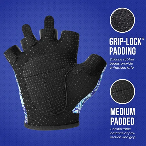 Miniatura 2 de Contraband Pink Label 5387 Design Series - Guantes de levantamiento y remo con estampado de cachemira (par) – Ligero vegano medio acolchado de Azul