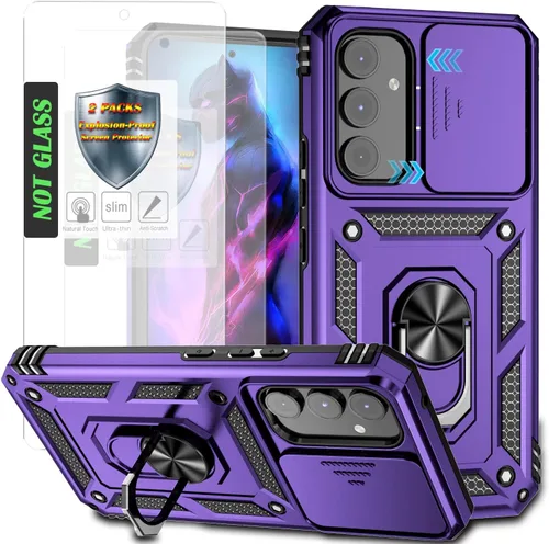 Miniatura 17 de Funda para Galaxy A26 con cubierta para lente de cámara, protector de pantalla HD, protección contra caídas de grado militar, soporte de anillo