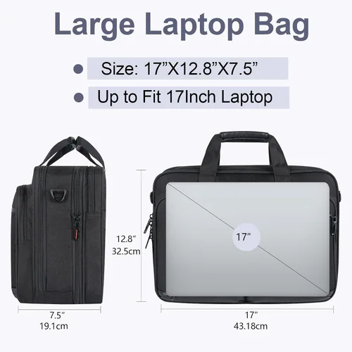Miniatura 3 de VANKEAN Maletín para laptop para hombres y mujeres, bolsa para laptop de 17.3 pulgadas, bolsa mensajero repelente al agua y expandible con correa