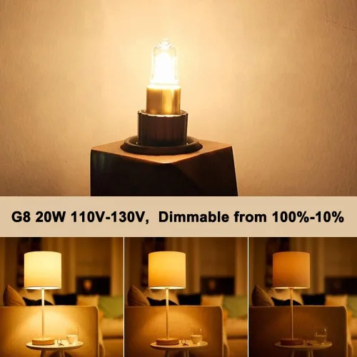 Miniatura 5 de JCD - 10 bombillas halógenas G8 de 20 W, 120 V, bombillas de xenón bi-pines, blanco cálido, regulable, para luces de disco debajo del gabinete