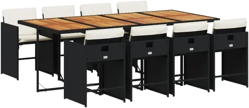 Miniatura 2 de 9 Piece Patio Dining Set Outdoor Furniture PE Rattan & Acacia Wood Black Rectangular Modern Design for Garden, Terrace, and Balcony