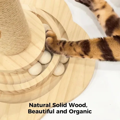 Miniatura 3 de TINYBEAST Poste rascador de madera para gatos, juguete rascador de gato 4 en 1 con pistas de bolas para gatos, poste rascador de sisal de 18