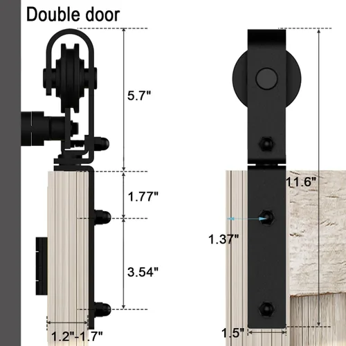 Miniatura 7 de Kit de herrajes para puerta corrediza de granero biplegable de 84 pulgadas/7 pies para 4 puertas, herrajes para puertas de granero biplegables