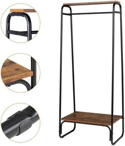 Miniatura 5 de Savins Perchero con estante de madera, perchero de ropa independiente, perchero para ropa, perchero resistente de metal de pie, negro A