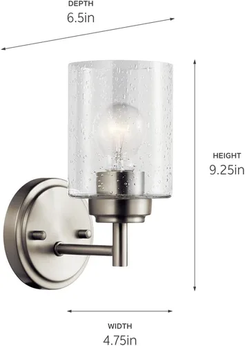 Miniatura 2 de Kichler Winslow 45910NI - Aplique de pared de 9.25 pulgadas en níquel cepillado, 1 lámpara moderna de montaje en pared con vidrio transparente