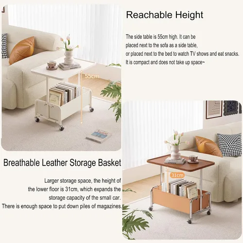 Miniatura 7 de Mesa Auxiliar Sofá Mesa Para Cama Pequeña con Ruedas Mesita Portatil Bandeja Sofá Mesas Auxiliares de Café Multifunción con Espacio