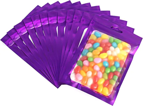 Miniatura 10 de 100 bolsas de Mylar resellables, a prueba de olores, con ventana transparente; bolsa de papel aluminio, plana, con cierre resellable.