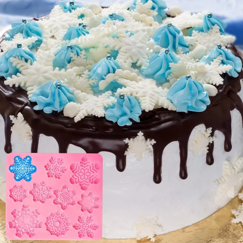Miniatura 5 de Boao Molde de silicona de copo de nieve de Navidad, molde de fondant de caramelo de chocolate para hornear, molde de postre para decoración